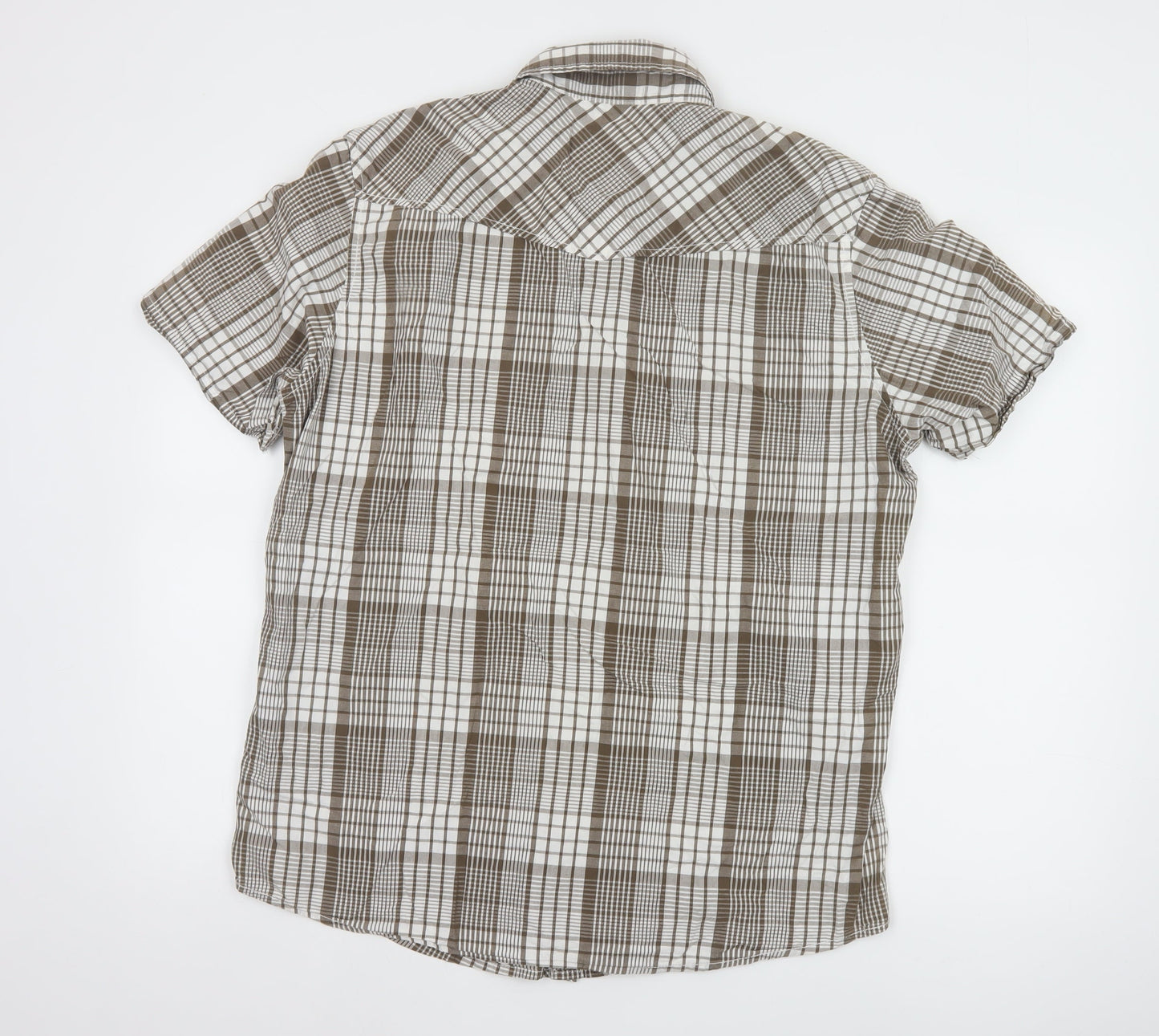 H&M L.O.G.G. Men's Brown Check Cotton Short Sleeve Slim Fit Shirt L