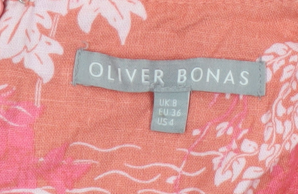 Oliver Bonas Women’s Pink Floral Linen Wrap Short Dress UK 8