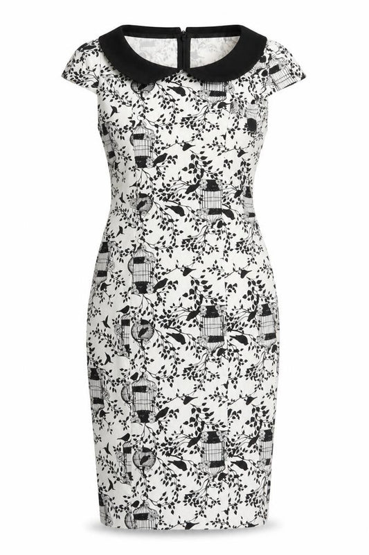 Voodoo Vixen Women’s Black White Birdcage Print Collared Sheath Dress M