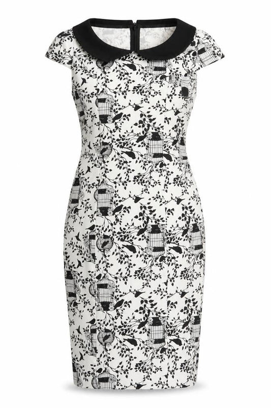 Voodoo Vixen Women’s Black White Birdcage Print Collared Sheath Dress M