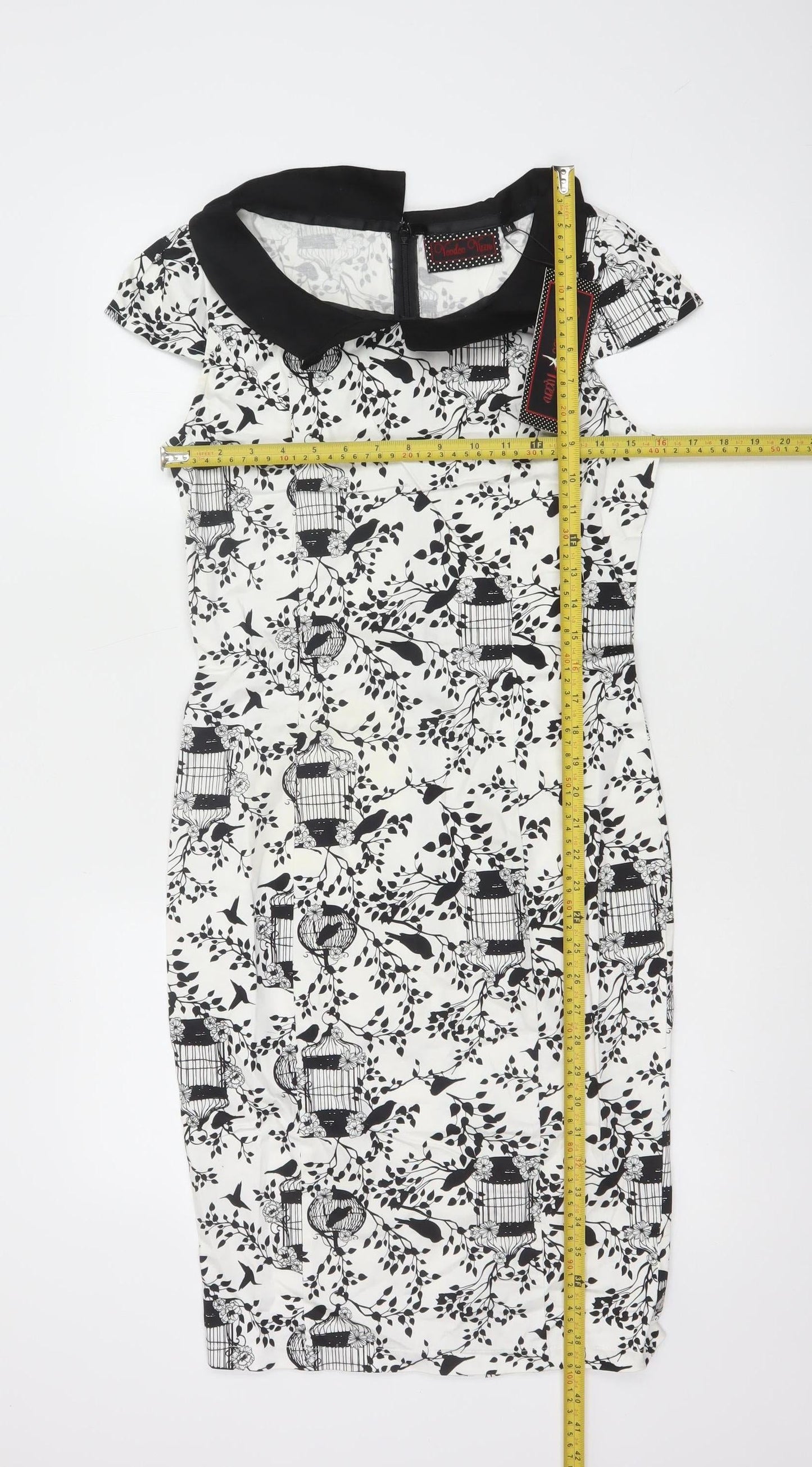 Voodoo Vixen Women’s Black White Birdcage Print Collared Sheath Dress M