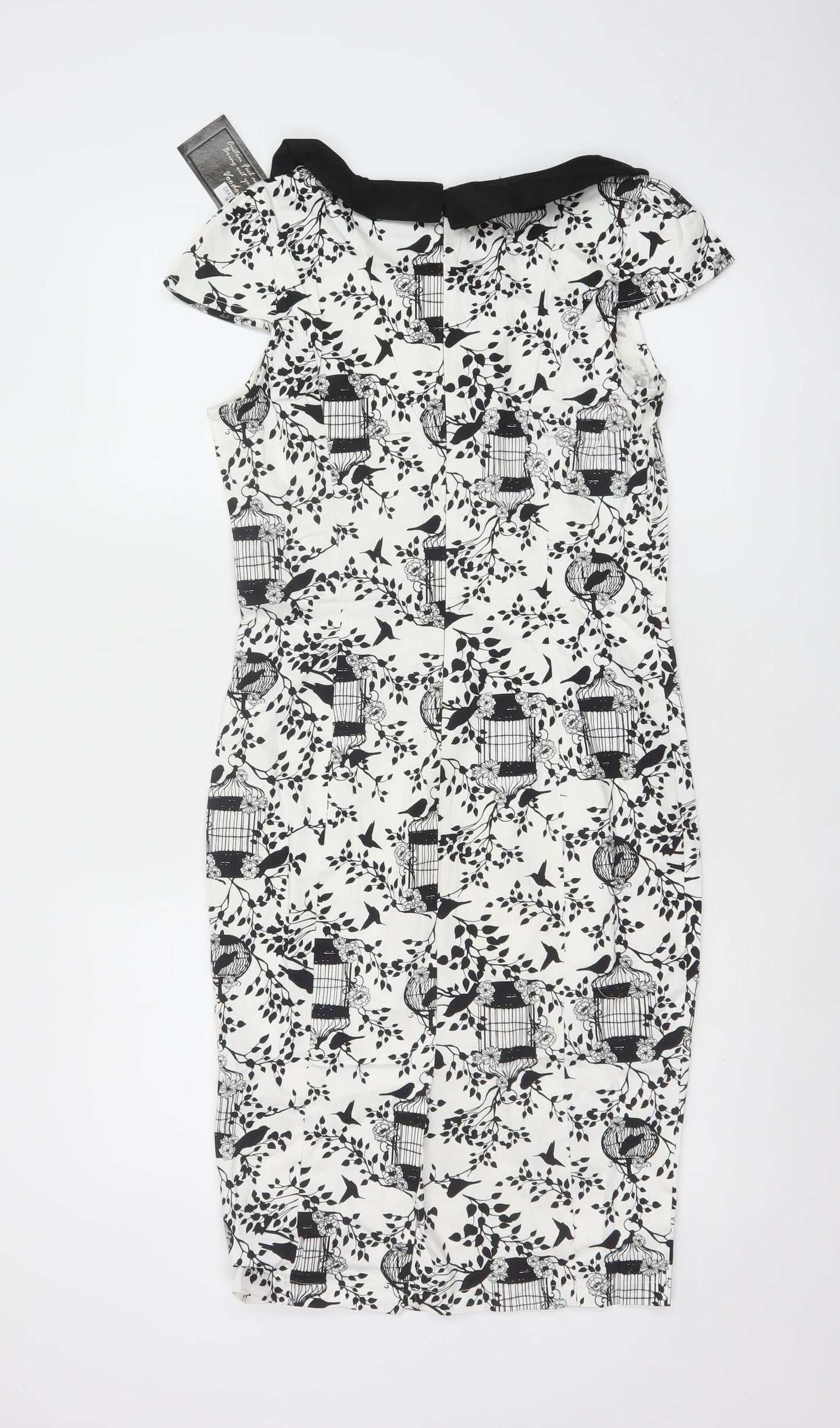 Voodoo Vixen Women’s Black White Birdcage Print Collared Sheath Dress M