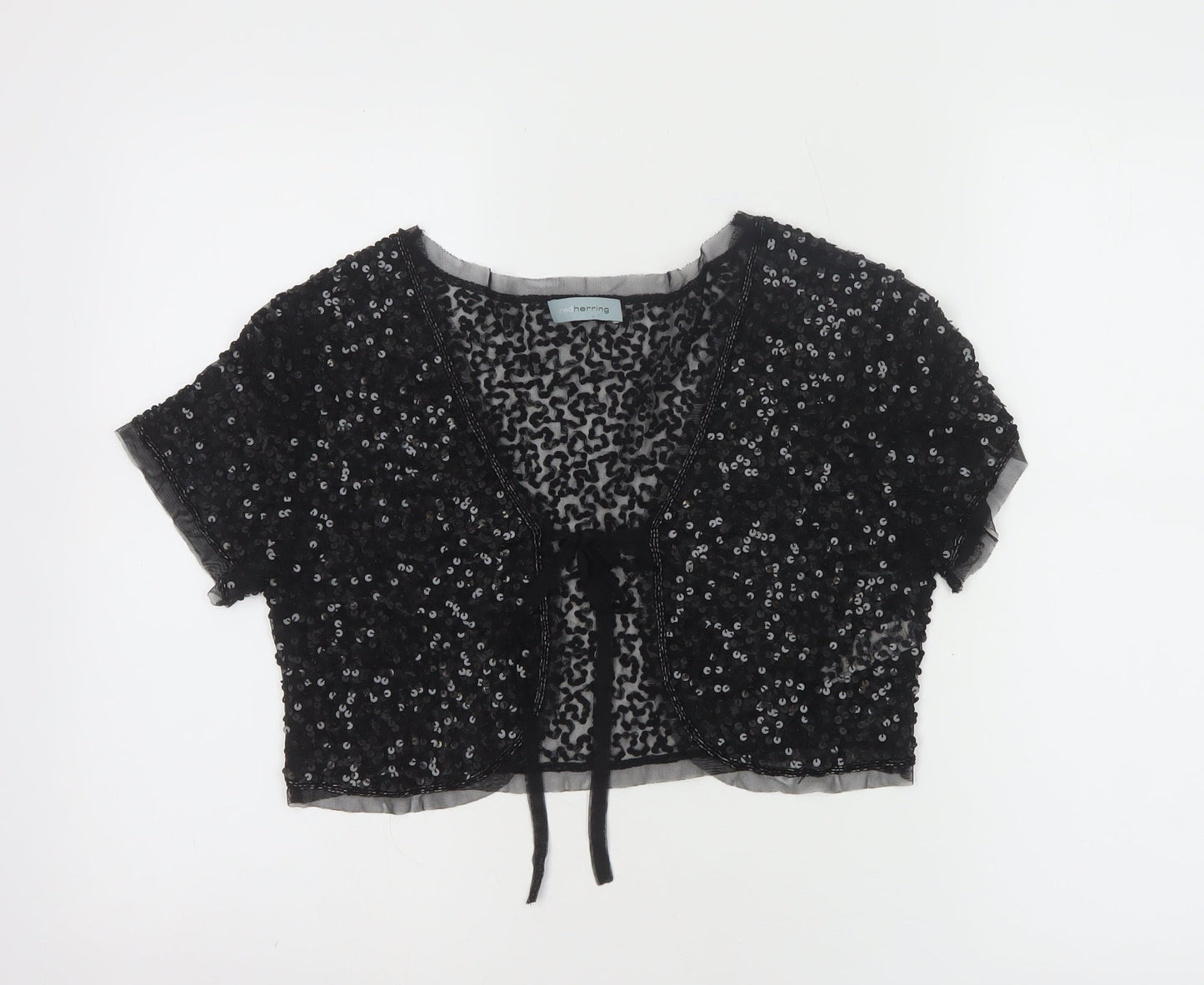Red Herring Women's Black Sequin Cropped Blouse Size M Party Top