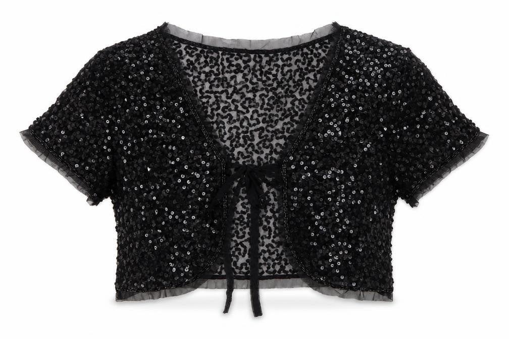Red Herring Women's Black Sequin Cropped Blouse Size M Party Top