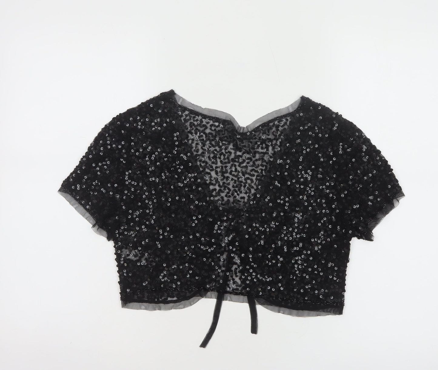 Red Herring Women's Black Sequin Cropped Blouse Size M Party Top