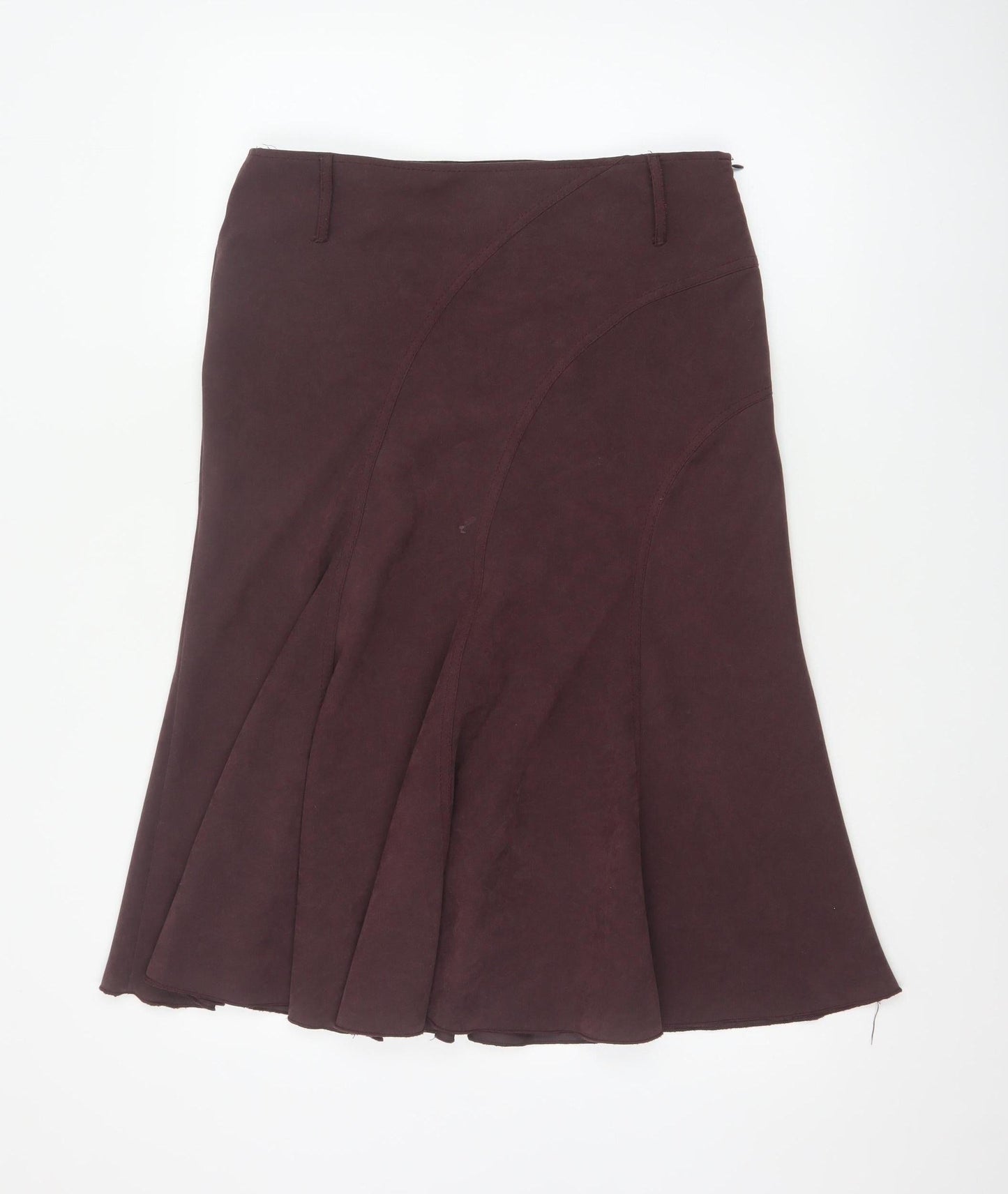 Soon Women Brown Knee Length Flare Skirt Size 12 Polyester Stretch