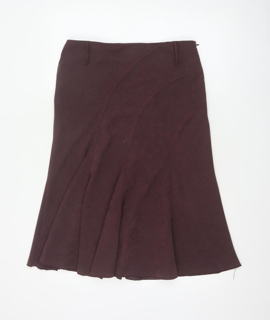 Soon Women Brown Knee Length Flare Skirt Size 12 Polyester Stretch