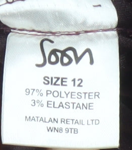 Soon Women Brown Knee Length Flare Skirt Size 12 Polyester Stretch