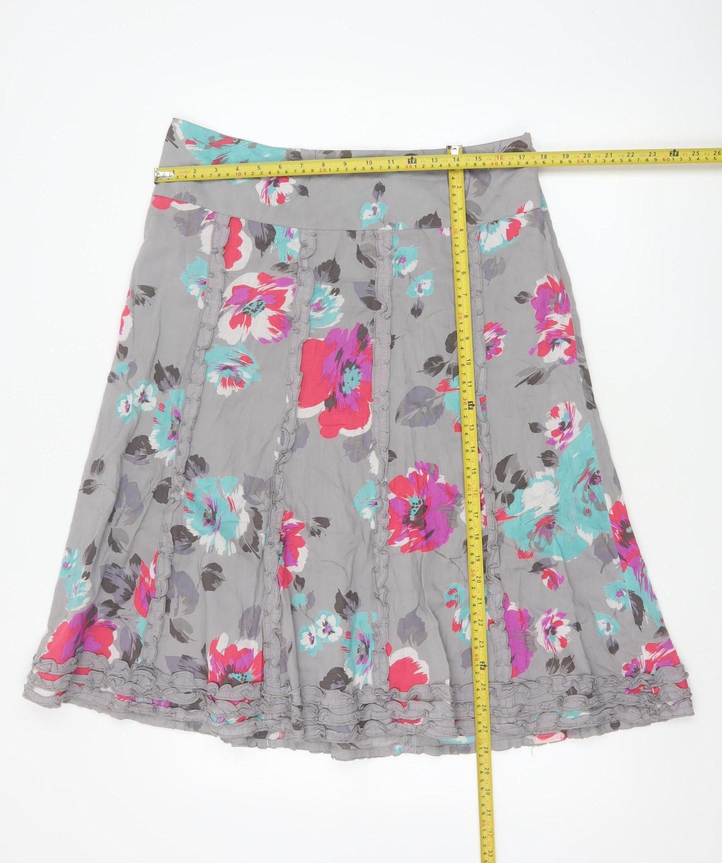 Monsoon Women Grey Floral A-Line Cotton Skirt Size 14