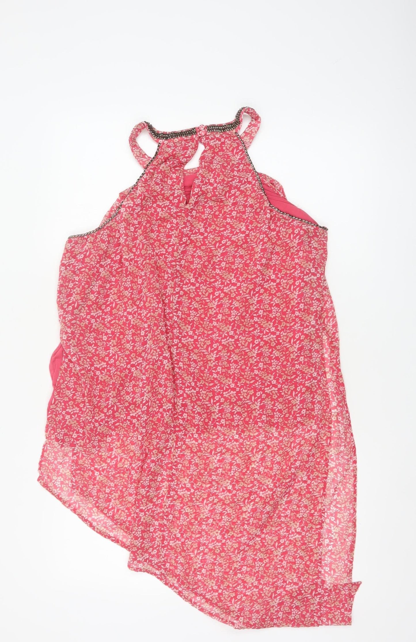 Next Women’s Pink Floral Beaded Halter Camisole Top Size 16