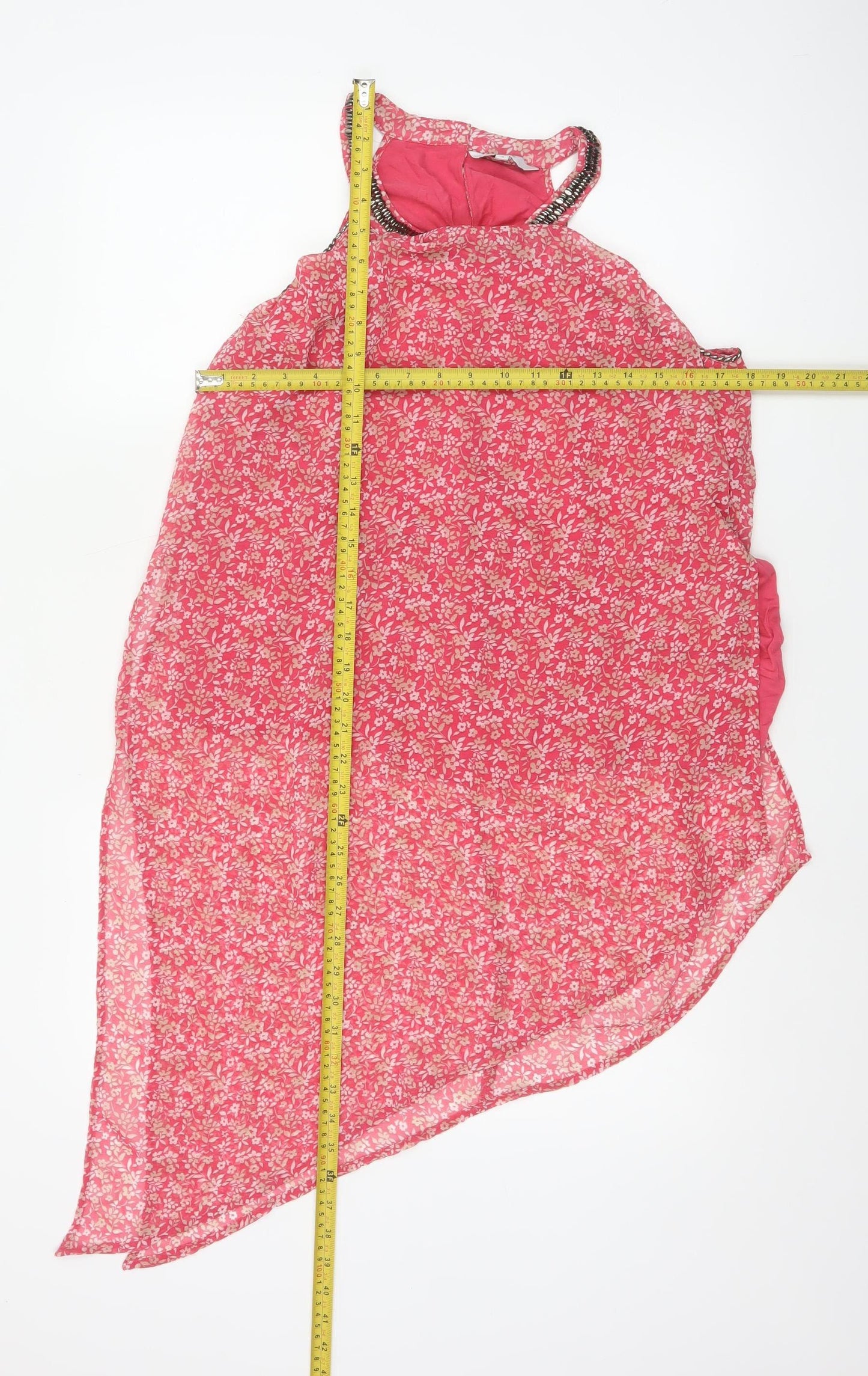 Next Women’s Pink Floral Beaded Halter Camisole Top Size 16