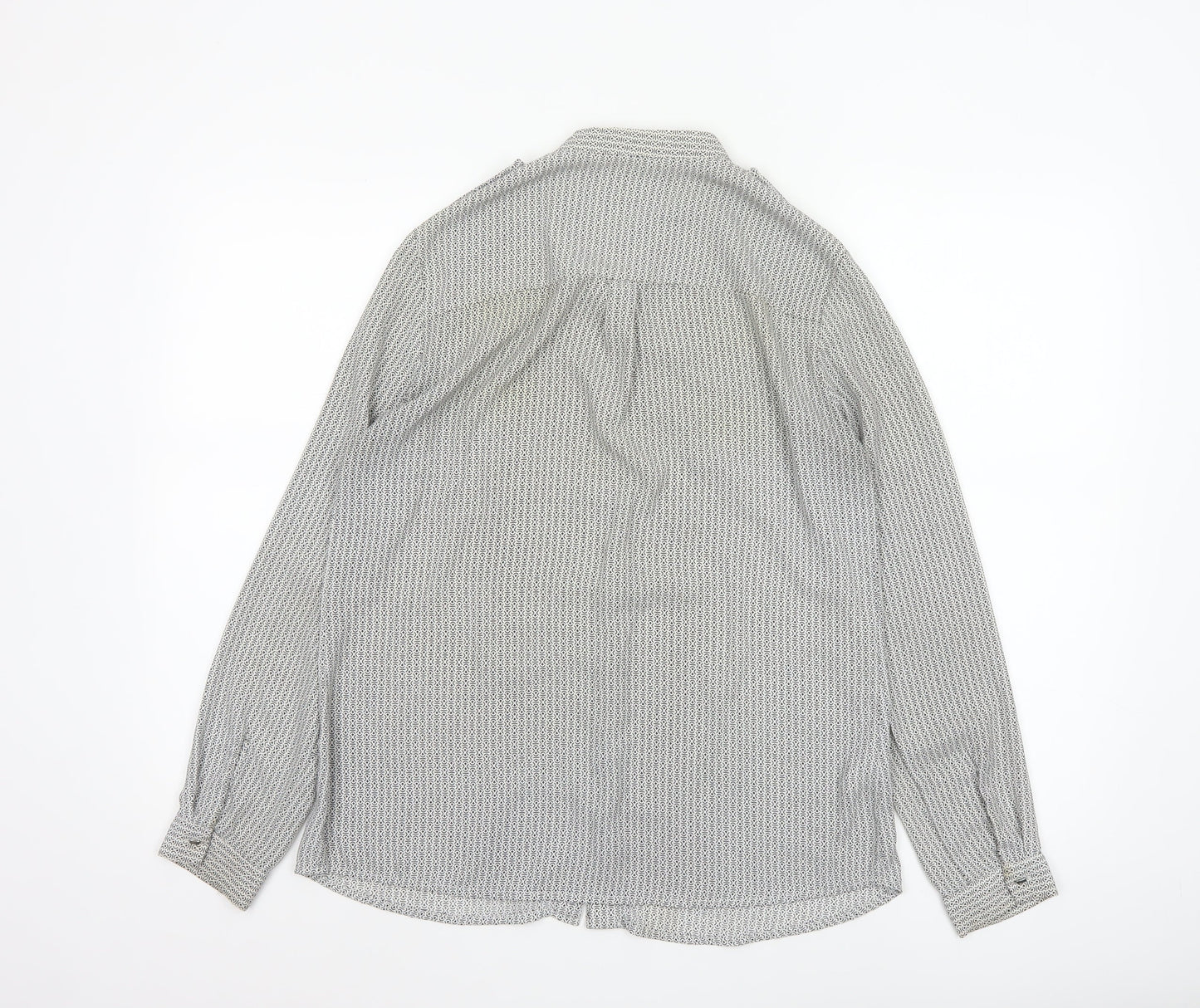 Mango Women White Geometric Button-Up Long Sleeve Blouse Size S