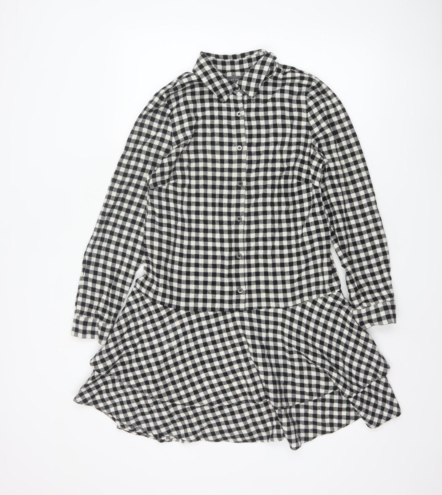 Mint Velvet Women's Black Check Cotton Shirt Dress Size 10