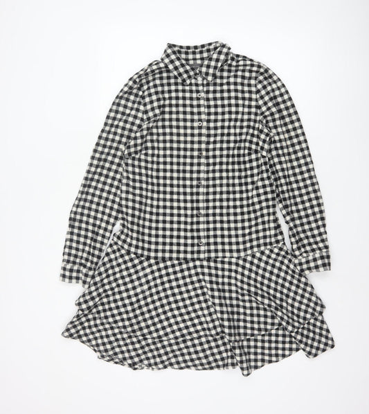 Mint Velvet Women's Black Check Cotton Shirt Dress Size 10