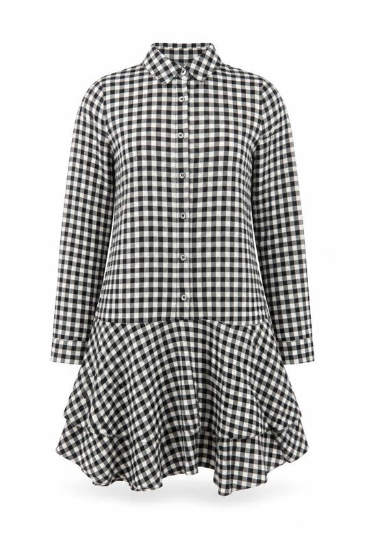 Mint Velvet Women's Black Check Cotton Shirt Dress Size 10