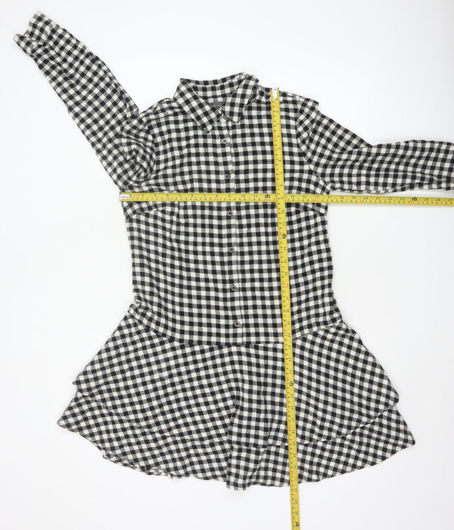 Mint Velvet Women's Black Check Cotton Shirt Dress Size 10