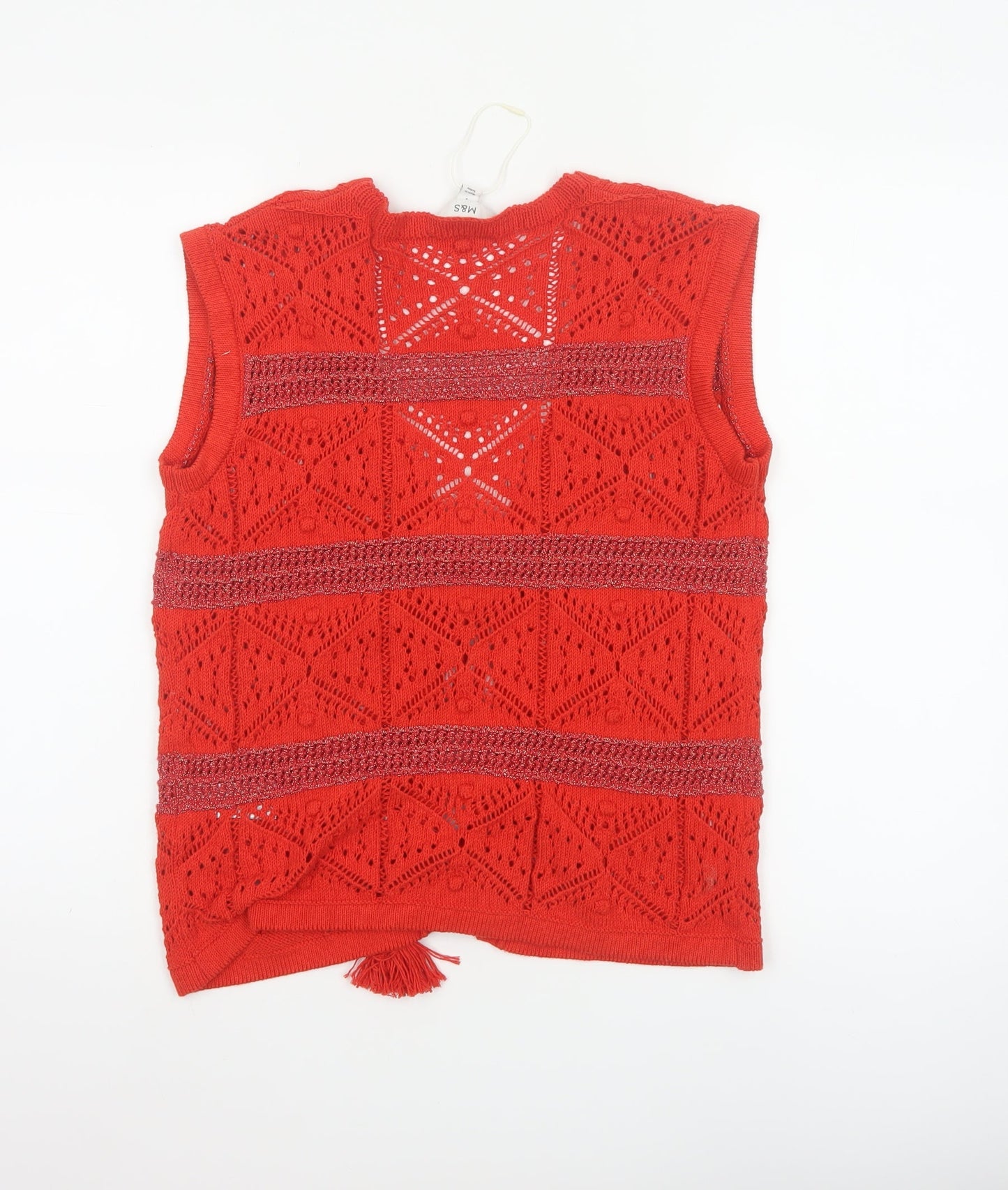 Marks and Spencer Women Red Knit Bohemian Sleeveless Tie Blouse Size S