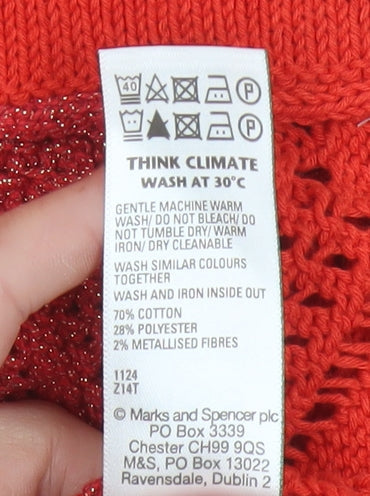 Marks and Spencer Women Red Knit Bohemian Sleeveless Tie Blouse Size S