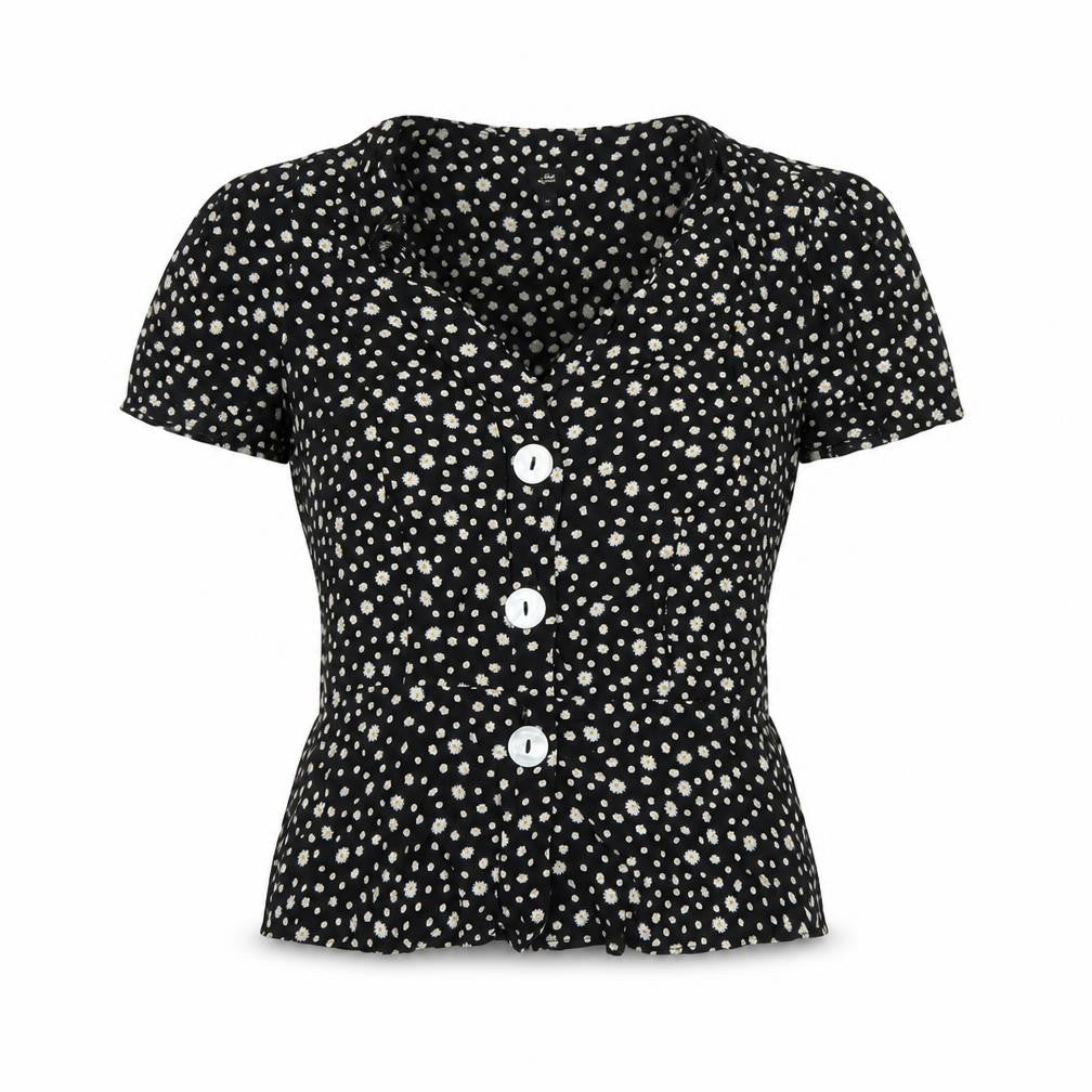 River Island Women’s Black Floral Button Blouse Size 8 Viscose