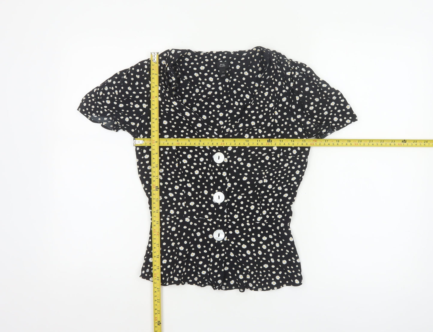 River Island Women’s Black Floral Button Blouse Size 8 Viscose