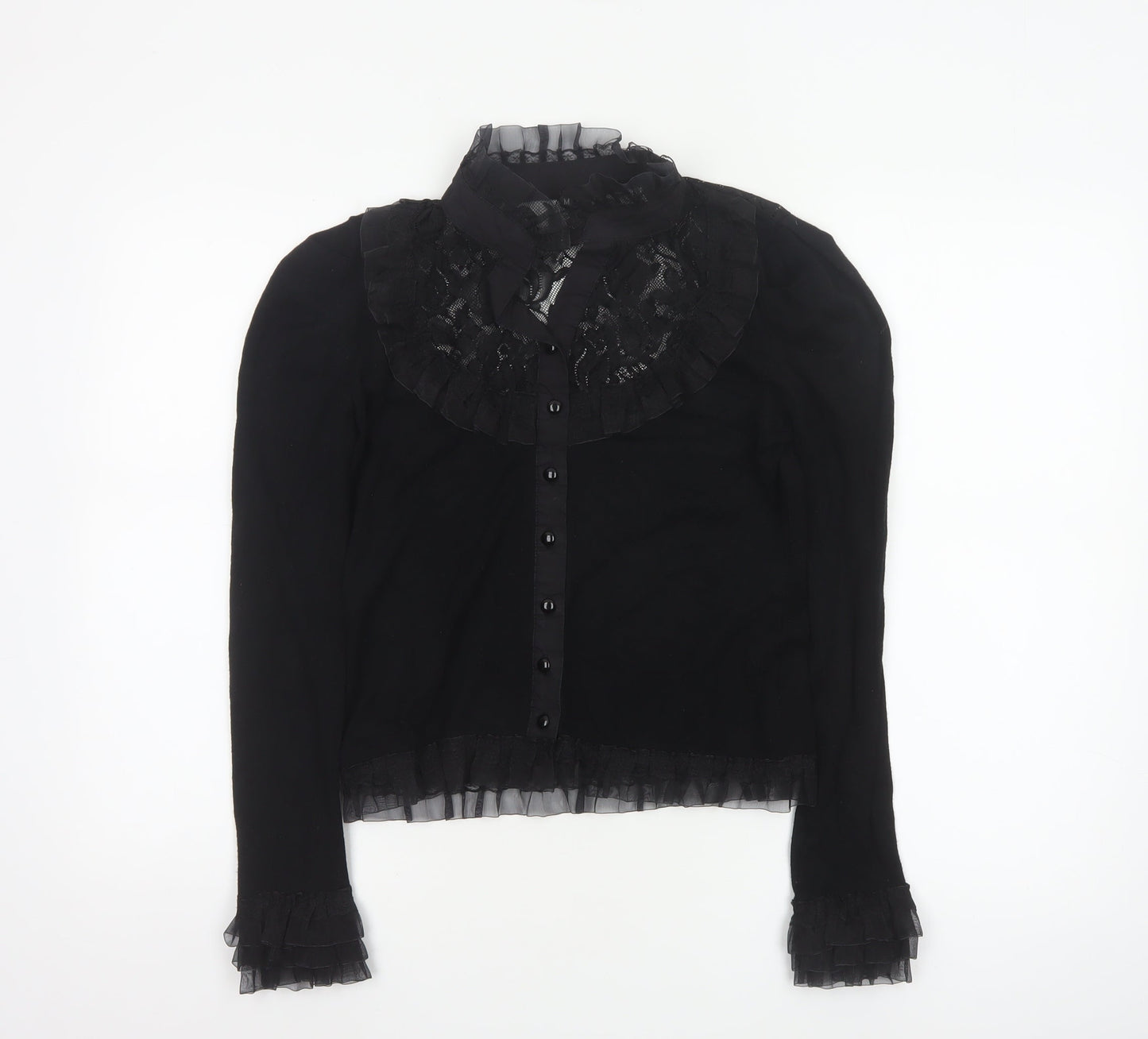 Banned Women's Black Lace Ruffle Gothic Long Sleeve Blouse M