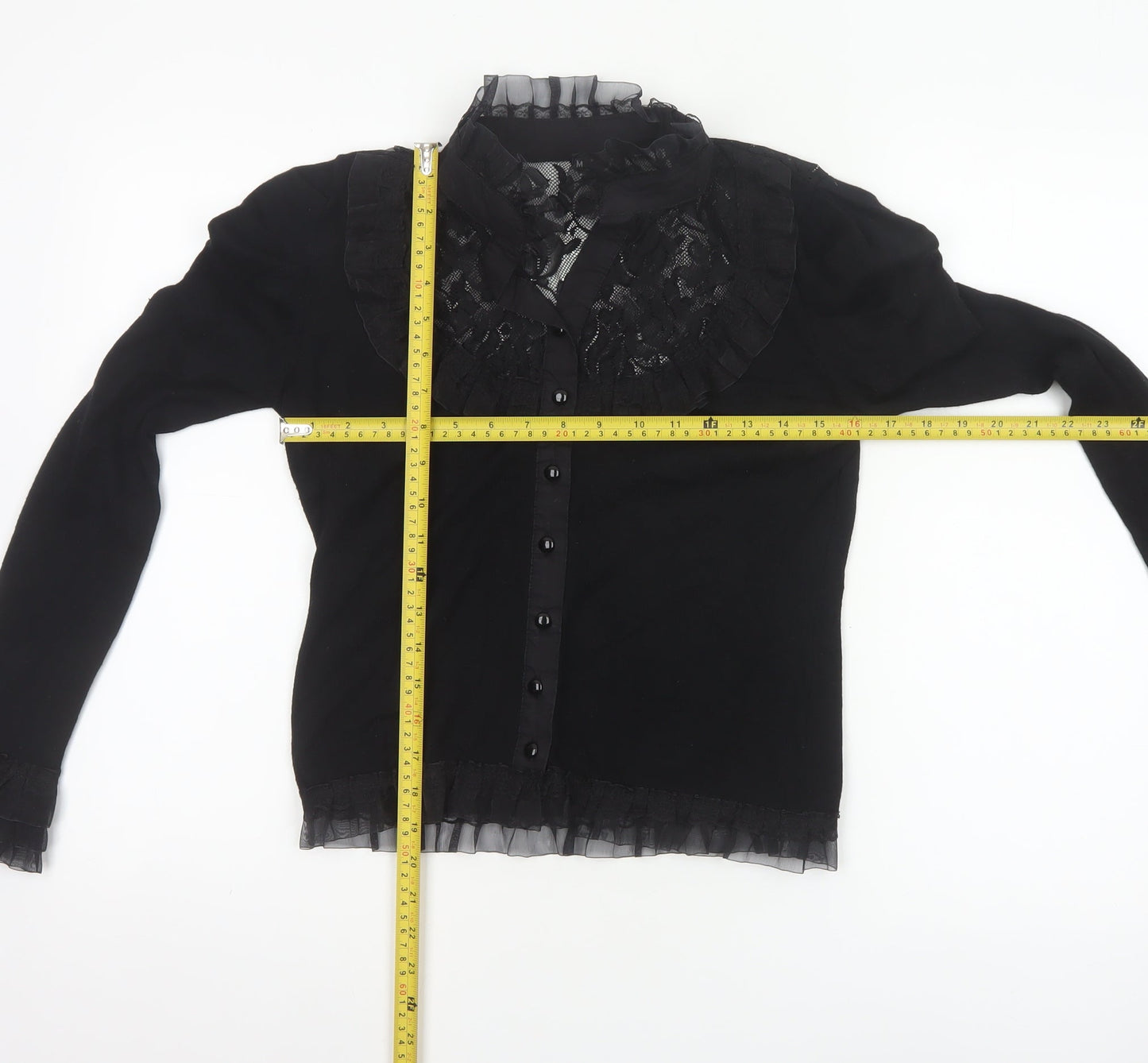 Banned Women's Black Lace Ruffle Gothic Long Sleeve Blouse M