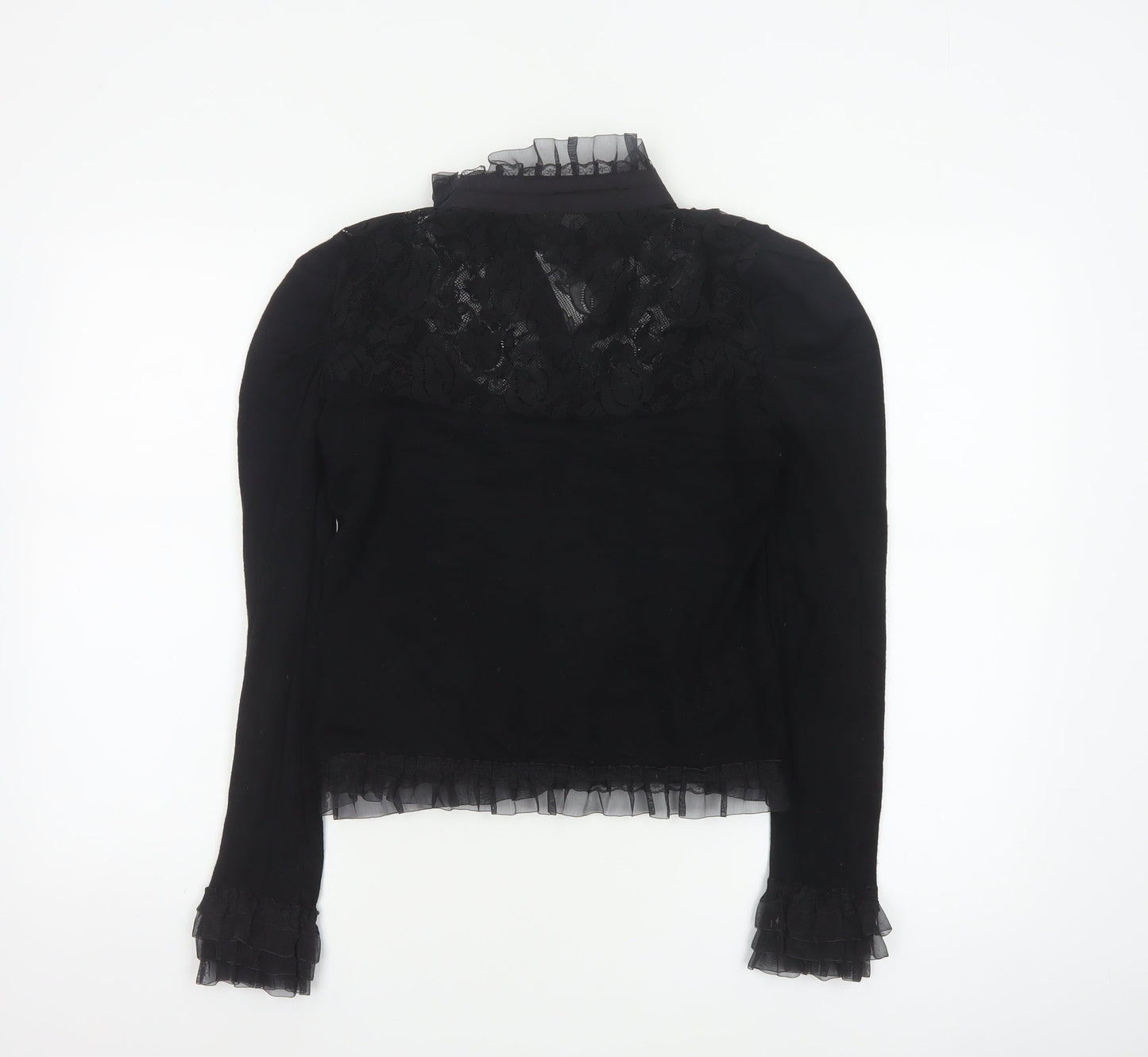 Banned Women's Black Lace Ruffle Gothic Long Sleeve Blouse M