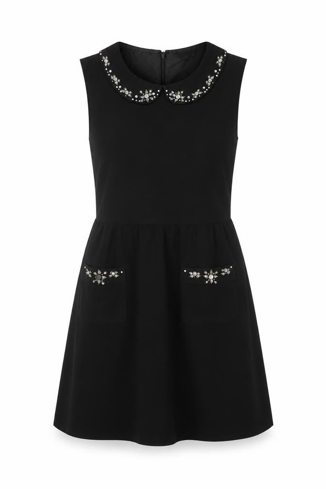 Warehouse Women Black Size 12 A-Line Sleeveless Embellished Dress