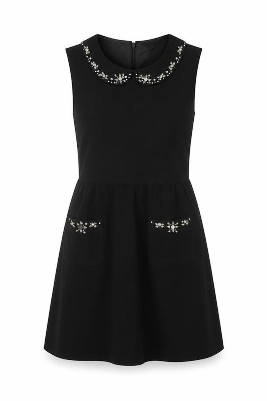 Warehouse Women Black Size 12 A-Line Sleeveless Embellished Dress