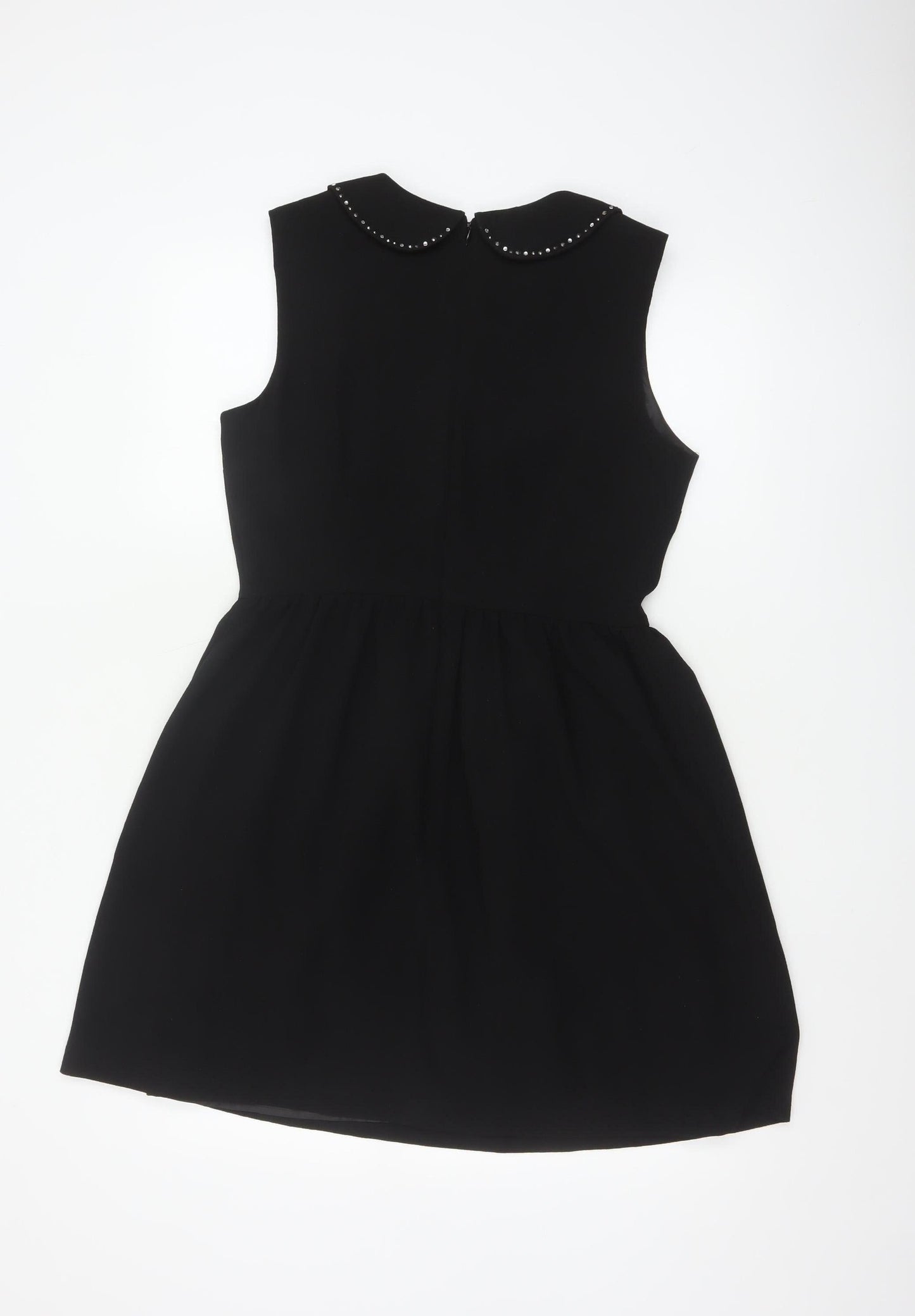 Warehouse Women Black Size 12 A-Line Sleeveless Embellished Dress