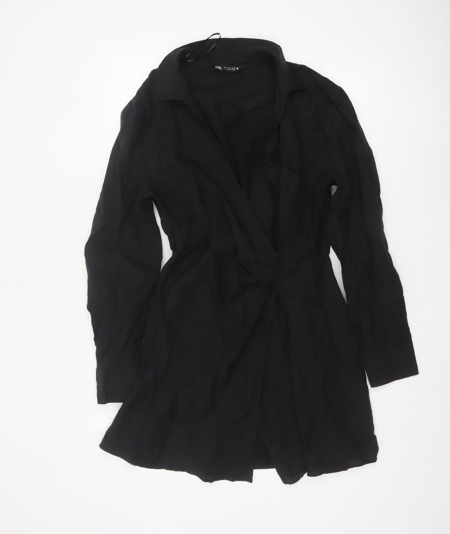 Zara Women's Black Size 14 Wrap Shirt Dress Long Sleeve