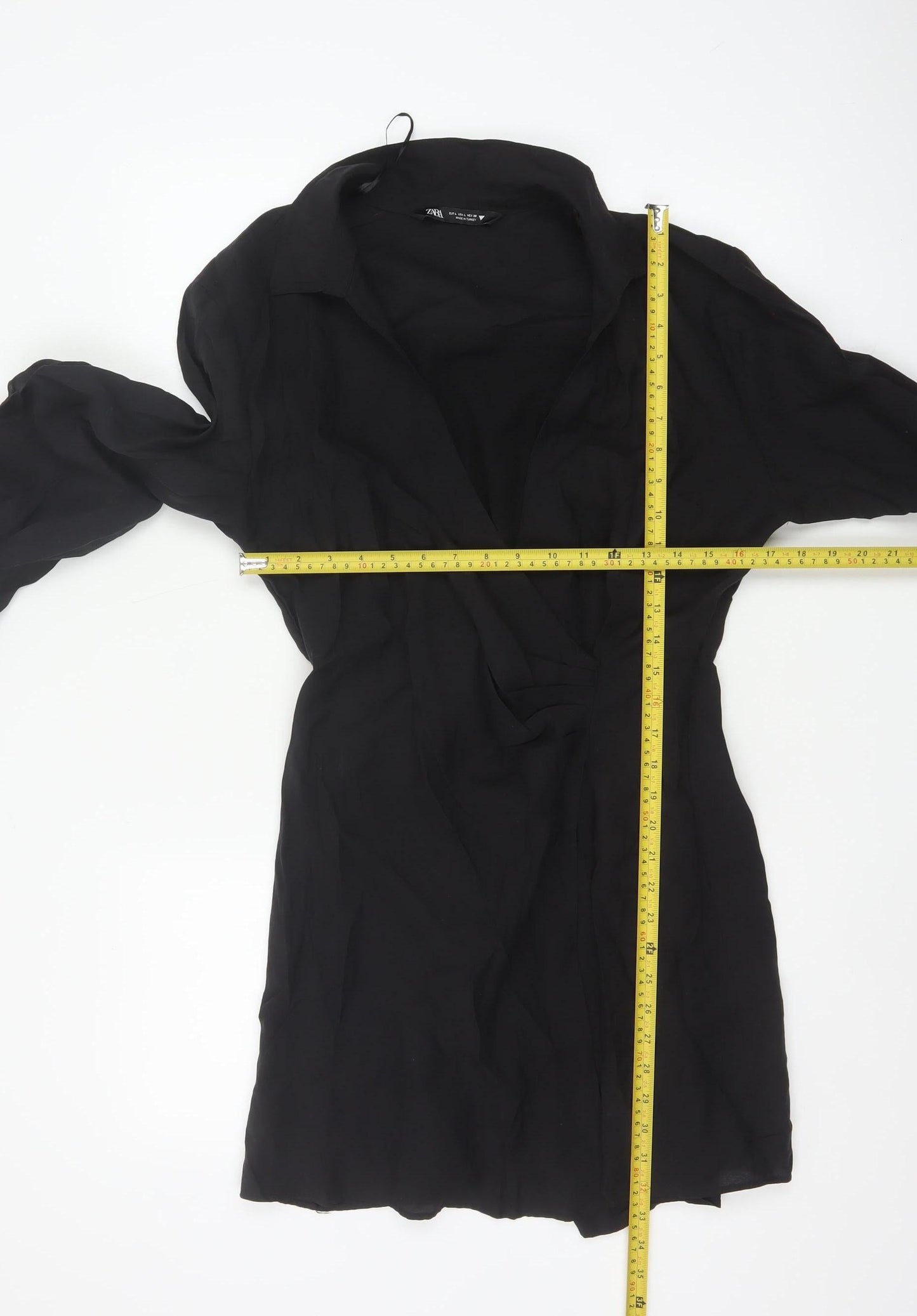 Zara Women's Black Size 14 Wrap Shirt Dress Long Sleeve