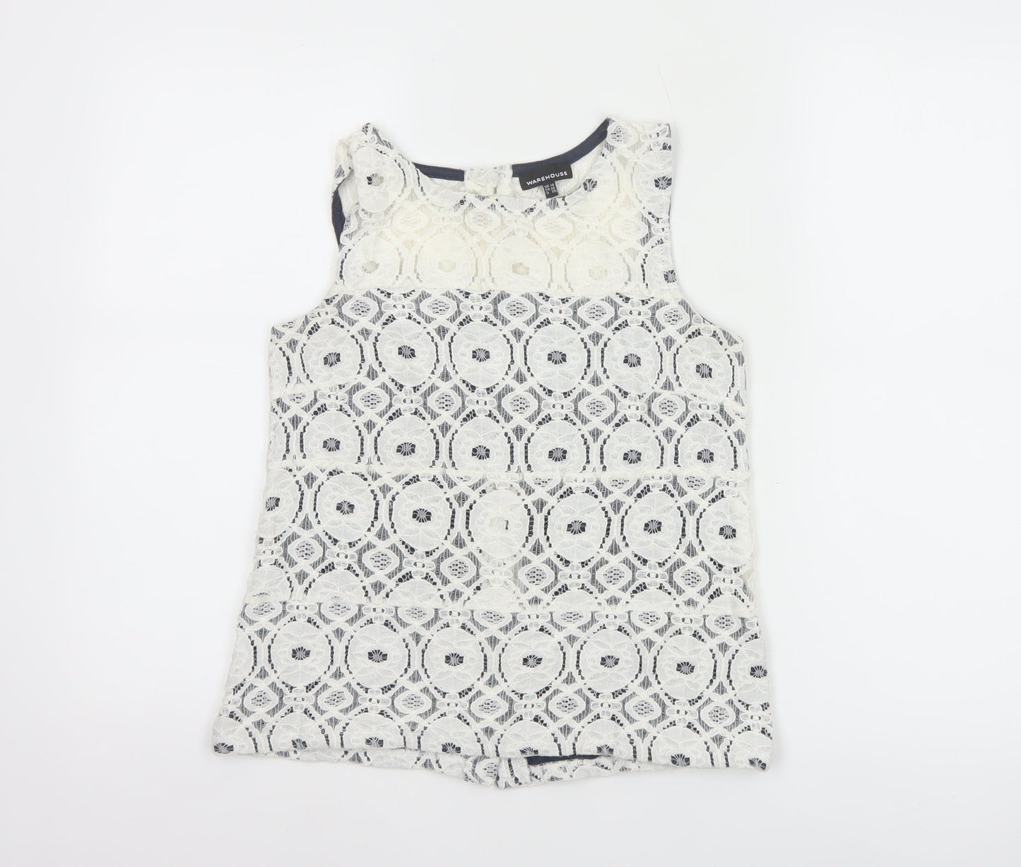 Warehouse Women's White Lace Tank Top UK 10 Sleeveless Camisole
