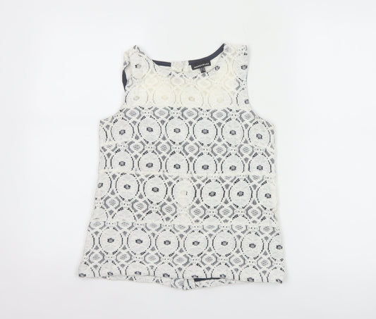 Warehouse Women's White Lace Tank Top UK 10 Sleeveless Camisole