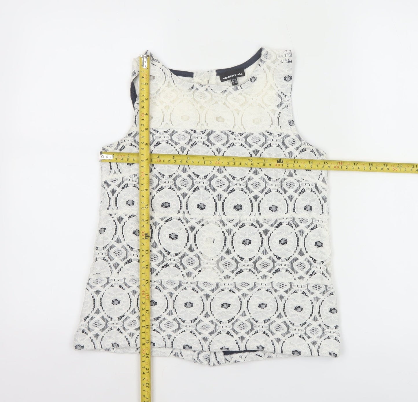 Warehouse Women's White Lace Tank Top UK 10 Sleeveless Camisole