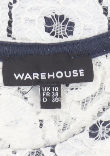 Warehouse Women's White Lace Tank Top UK 10 Sleeveless Camisole