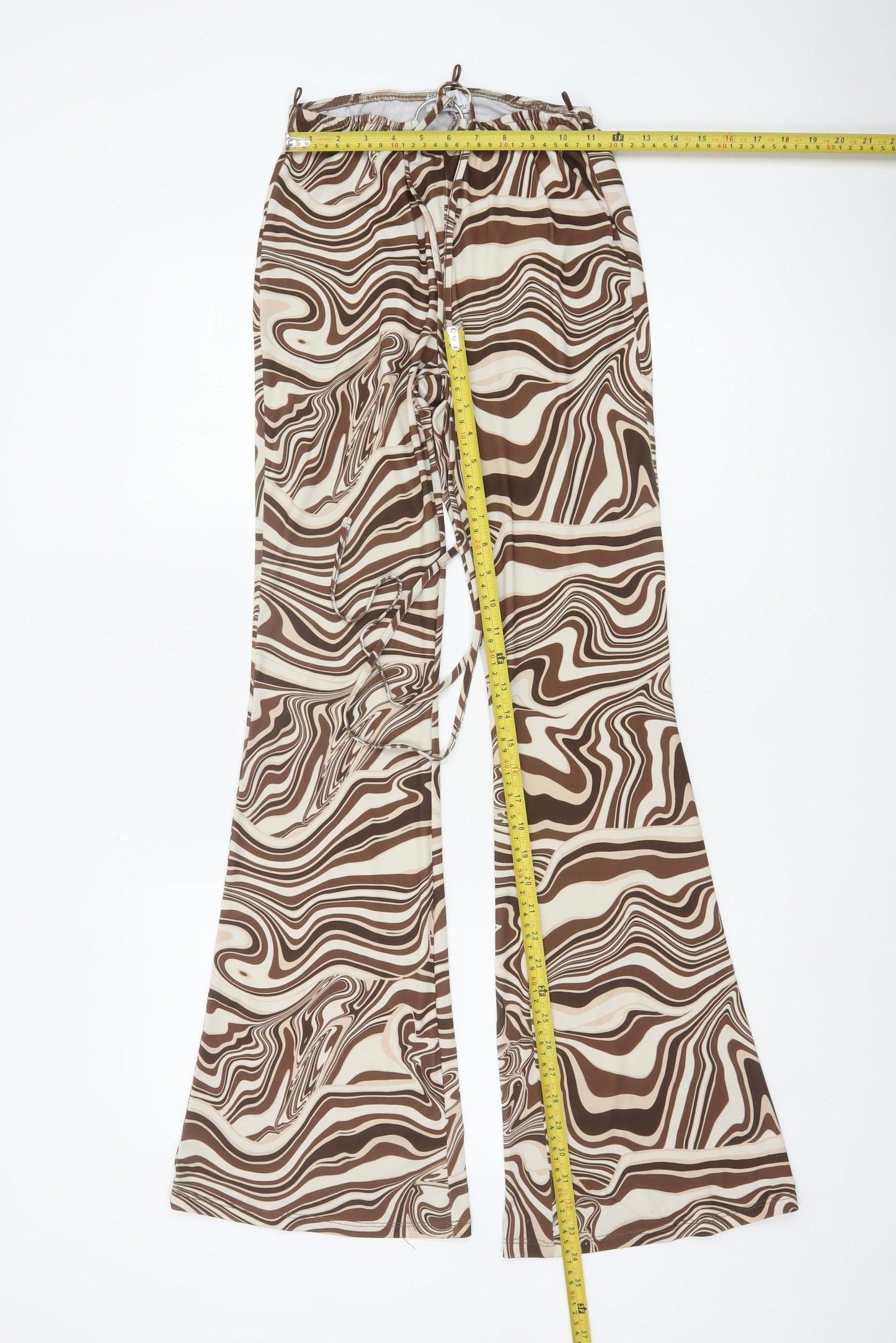 Bershka Womens Brown Geometric Flared Trousers Size M