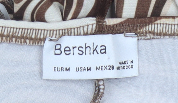 Bershka Womens Brown Geometric Flared Trousers Size M