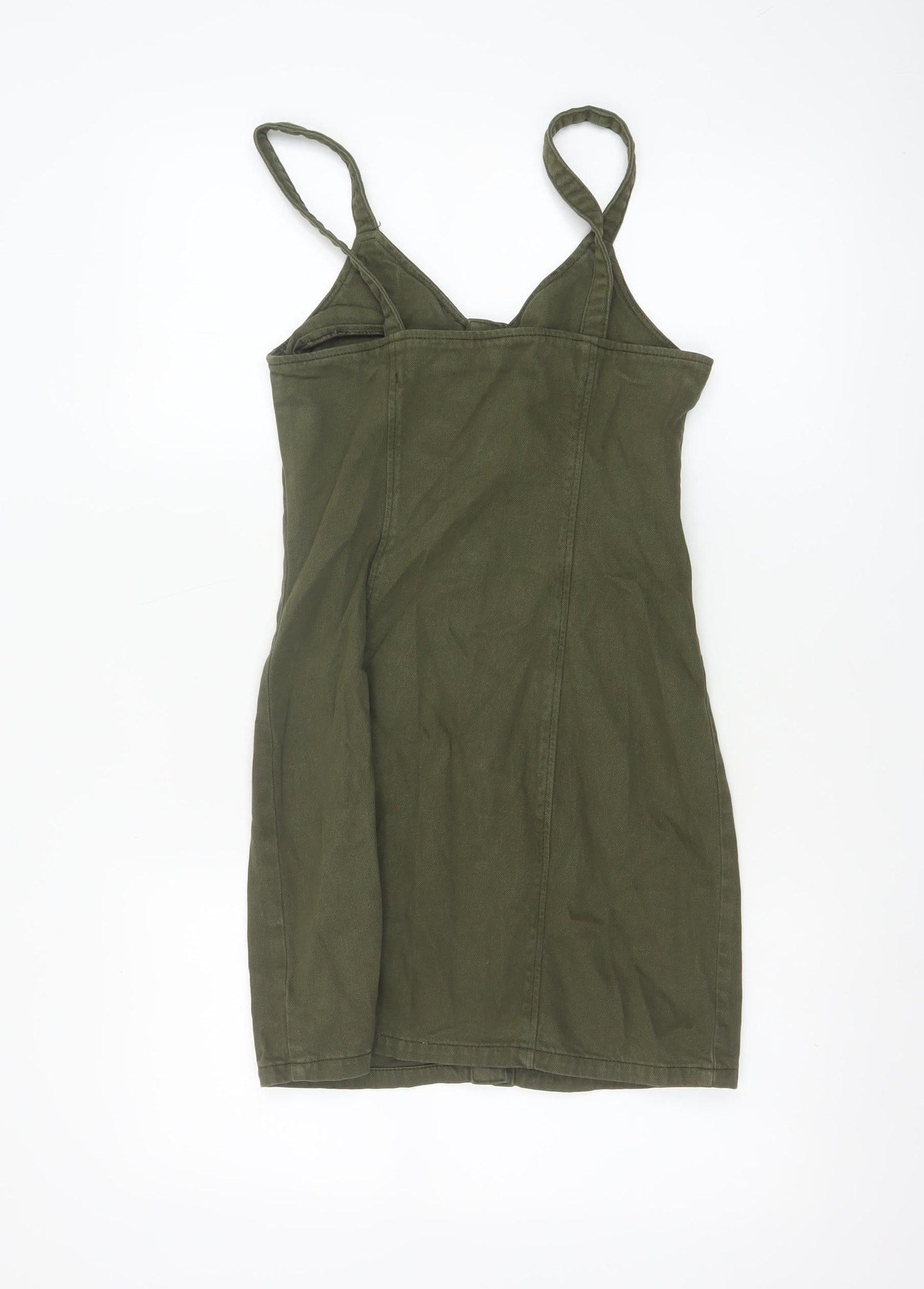 Topshop Women Green Cotton Button Front Pinafore Dress UK 6