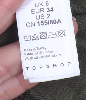 Topshop Women Green Cotton Button Front Pinafore Dress UK 6