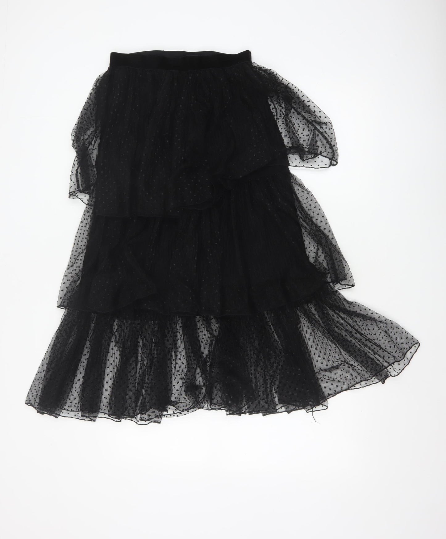 Zara Women Black Polka Dot Layered Chiffon Midi Skirt S