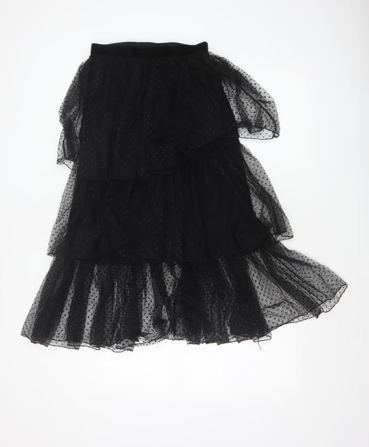 Zara Women Black Polka Dot Layered Chiffon Midi Skirt S