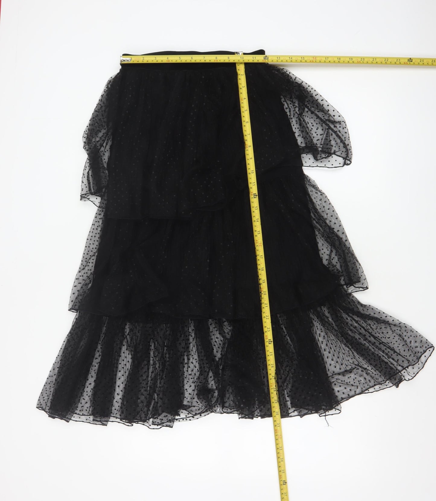 Zara Women Black Polka Dot Layered Chiffon Midi Skirt S