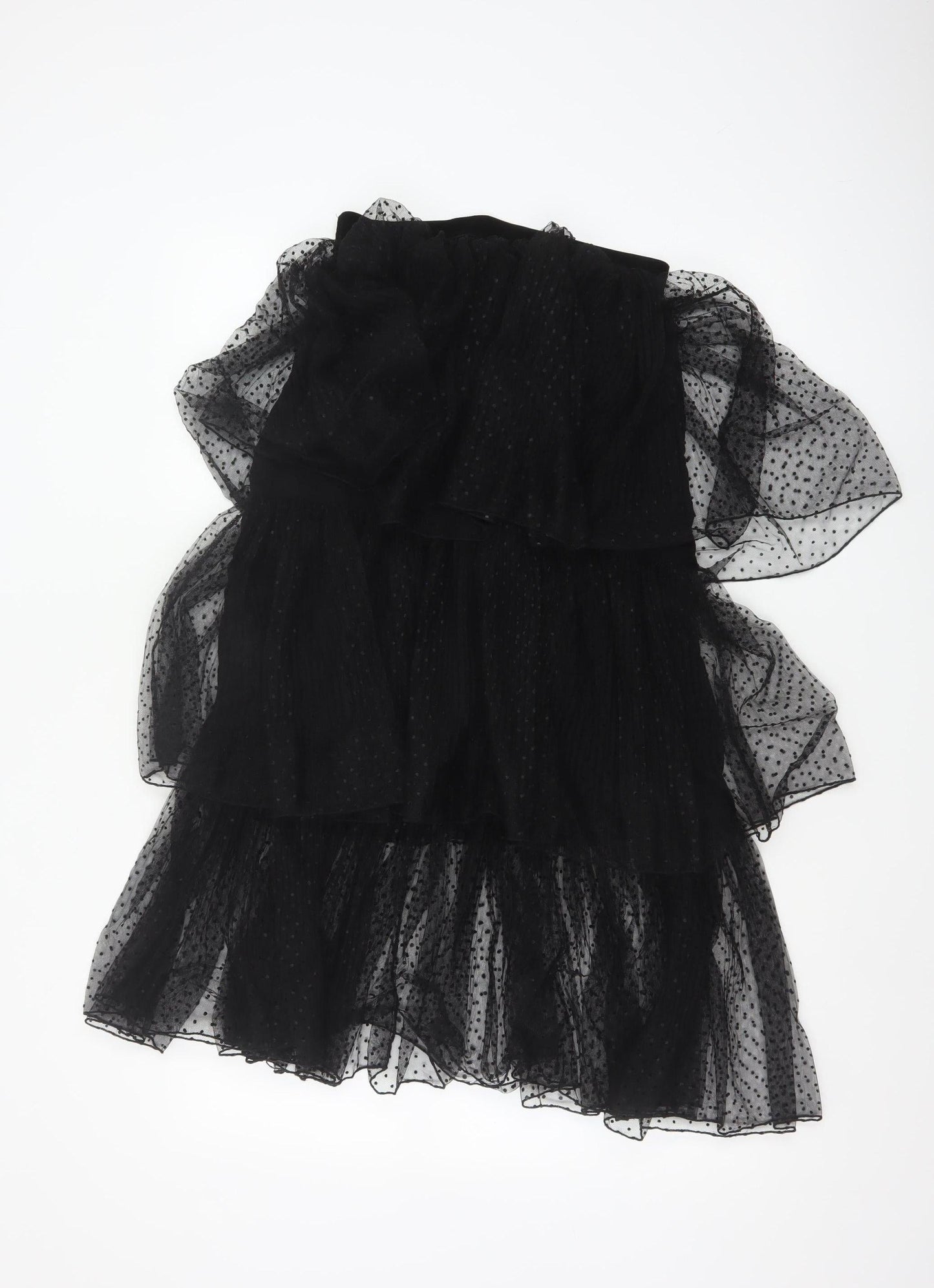 Zara Women Black Polka Dot Layered Chiffon Midi Skirt S