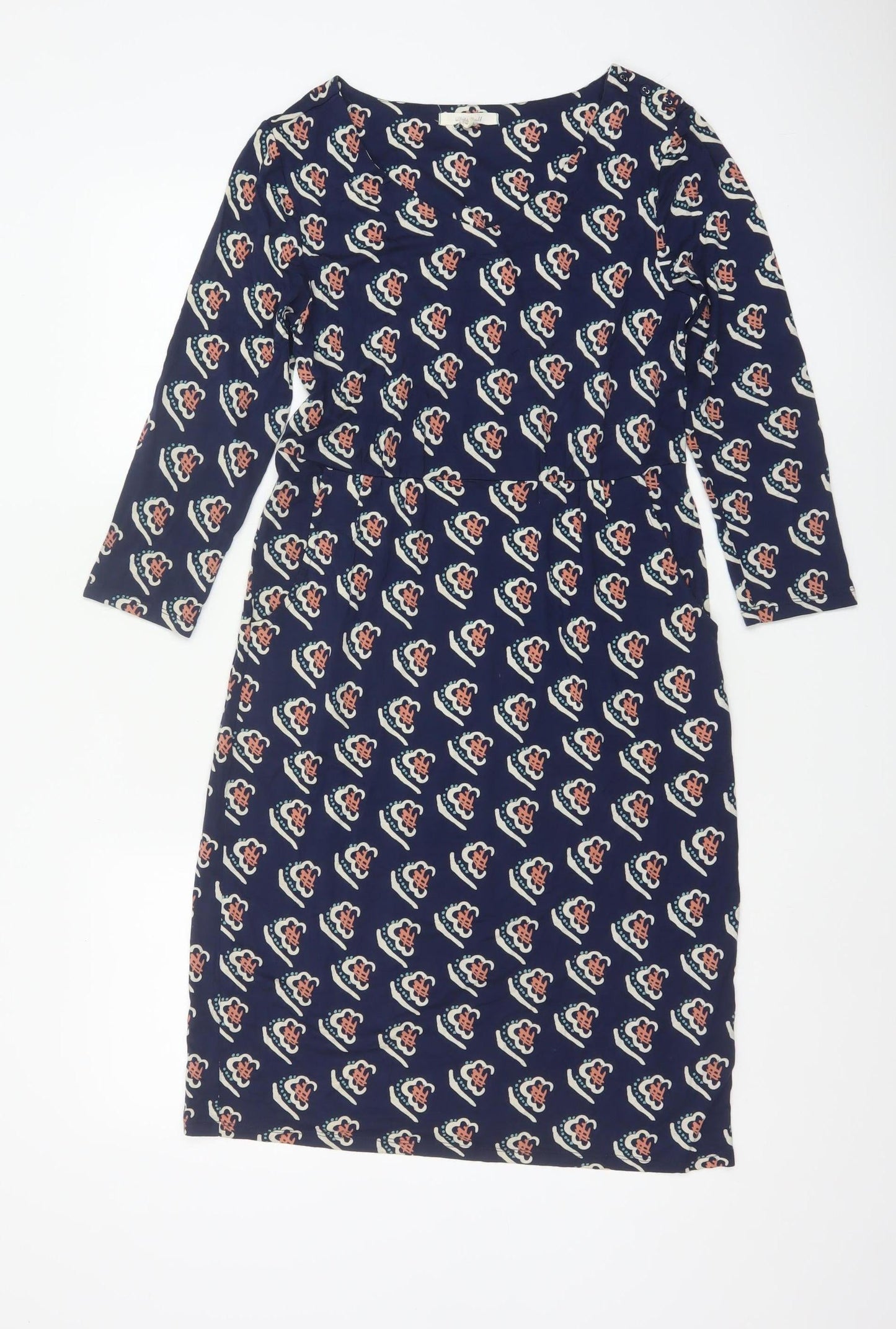 White Stuff Women Blue Floral Shift Dress Size 10 3/4 Sleeve Viscose