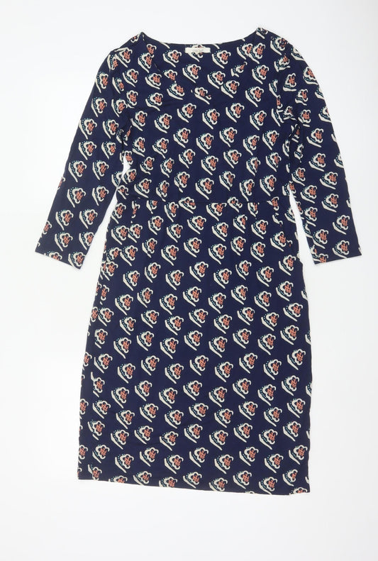 White Stuff Women Blue Floral Shift Dress Size 10 3/4 Sleeve Viscose