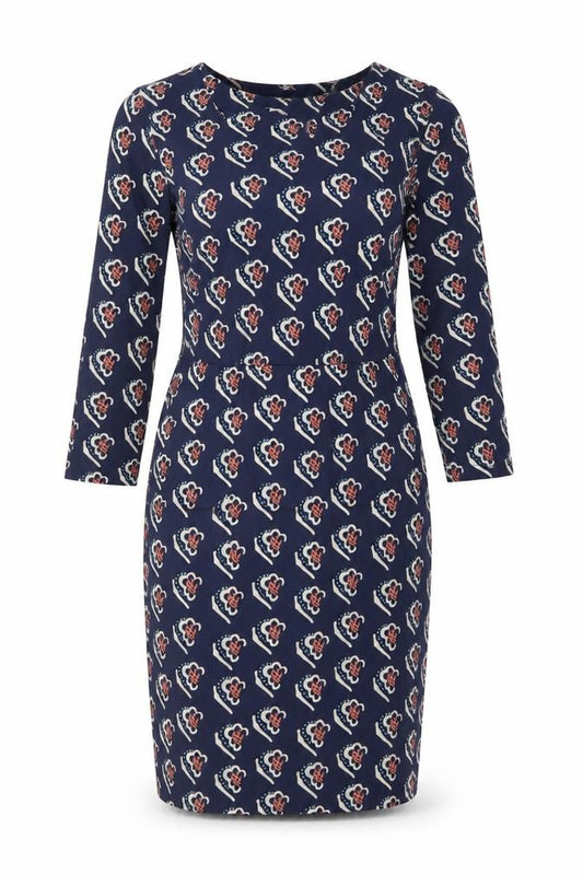 White Stuff Women Blue Floral Shift Dress Size 10 3/4 Sleeve Viscose