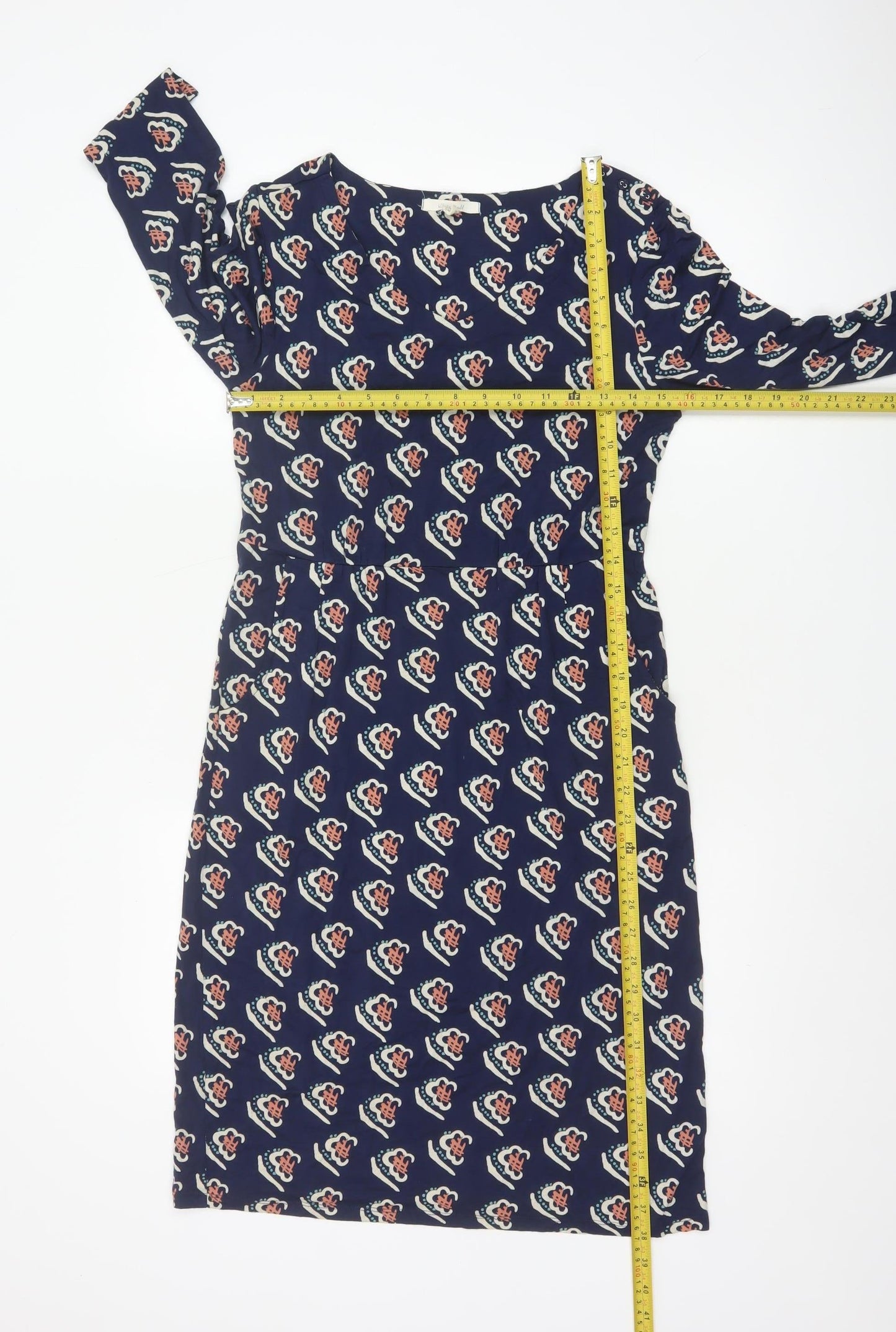 White Stuff Women Blue Floral Shift Dress Size 10 3/4 Sleeve Viscose