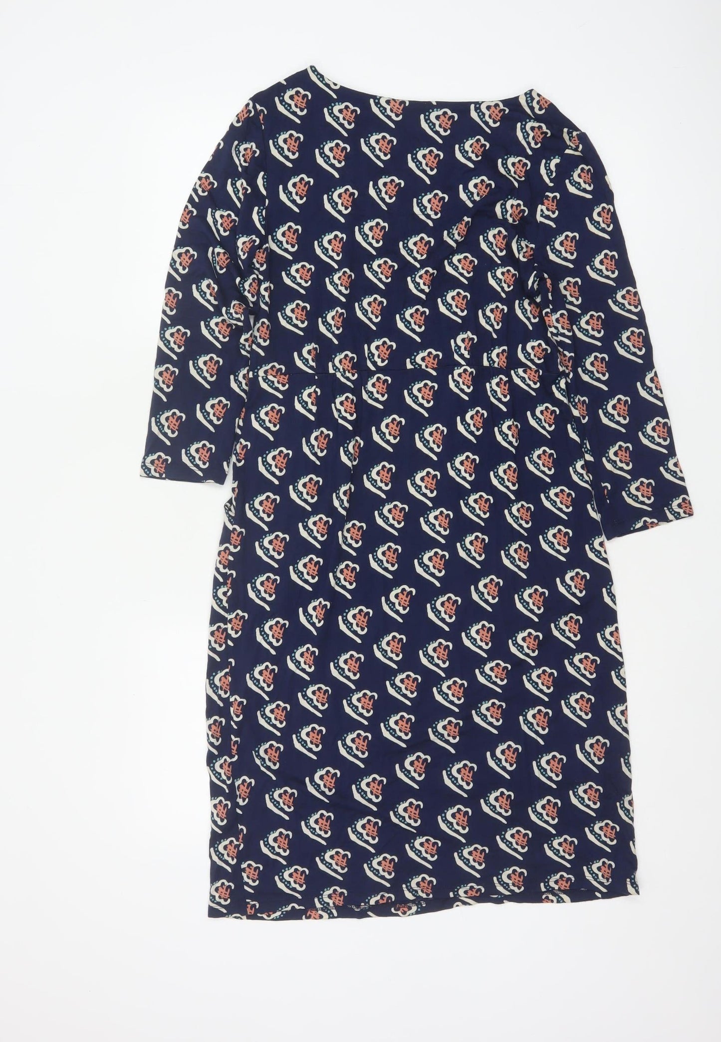 White Stuff Women Blue Floral Shift Dress Size 10 3/4 Sleeve Viscose