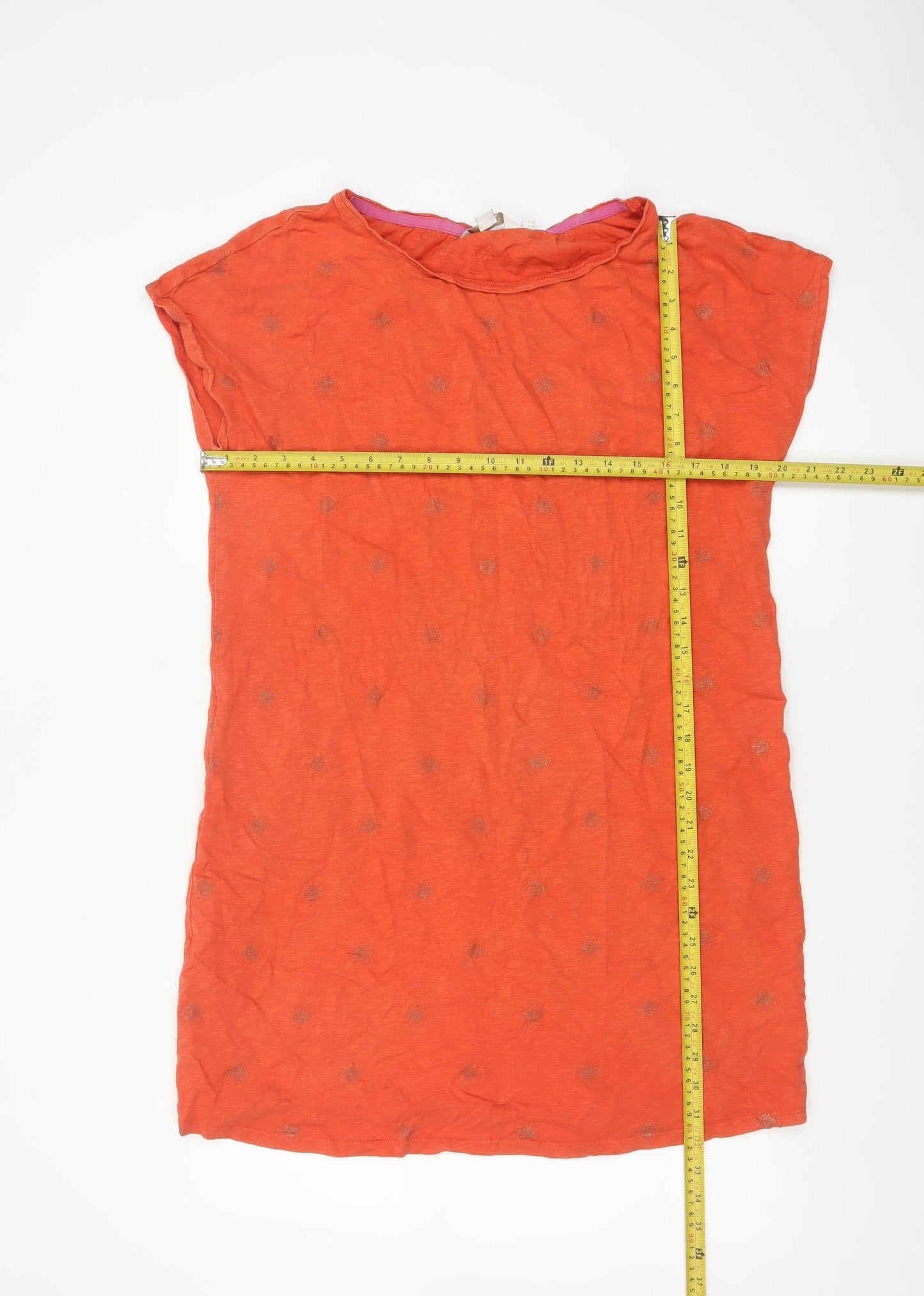 Boden Women's Orange Cotton Shift Dress Size 14 Short Sleeve Casual